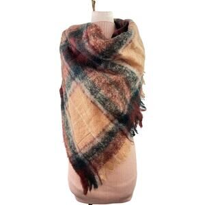 Vintage Edinburgh Woollen Mill Multi Square Scarf /Baby Blanket Plaid Raw Hem